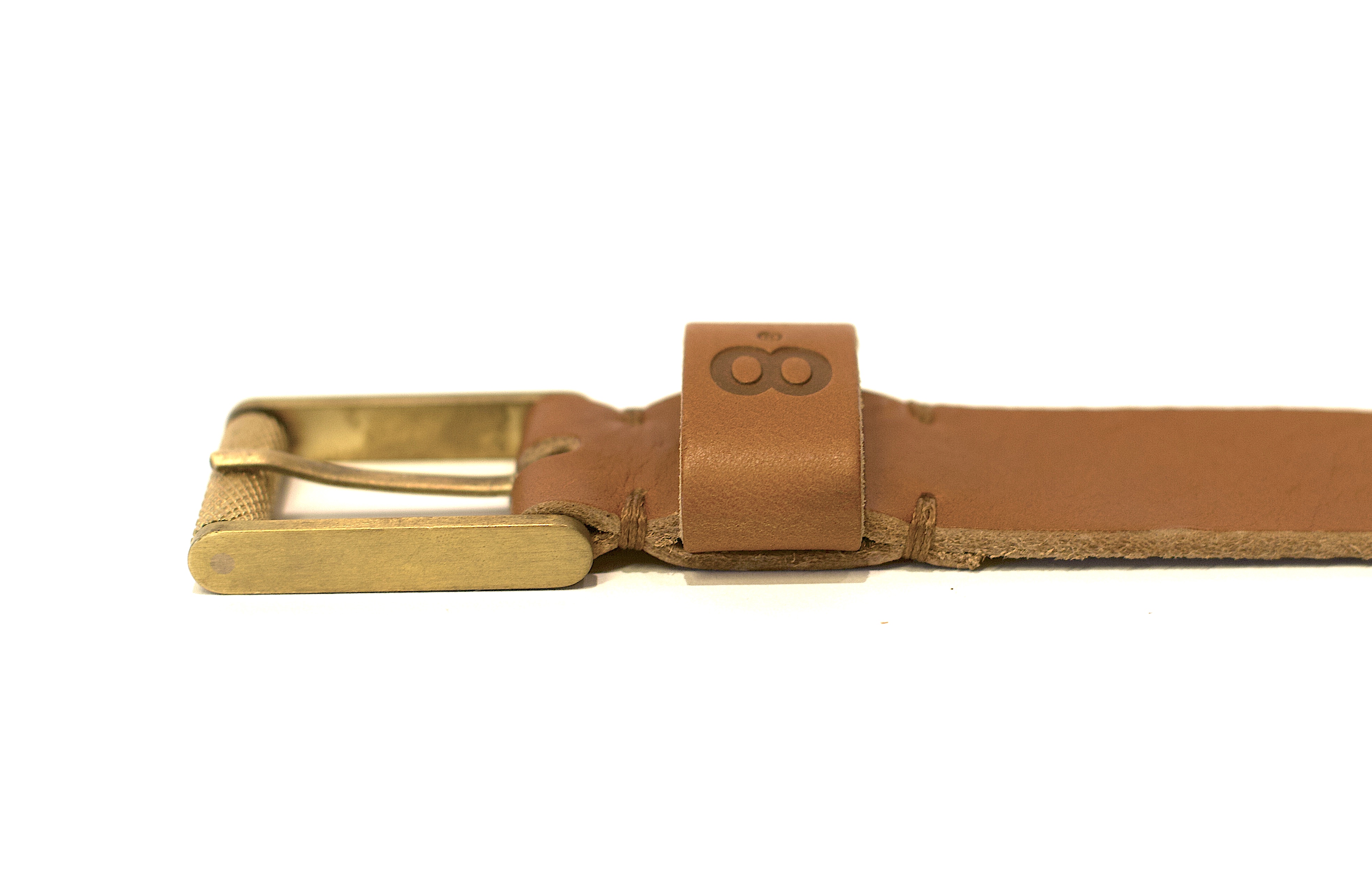 Leather cognac belt with brass buckle by Butts and Shoulders
